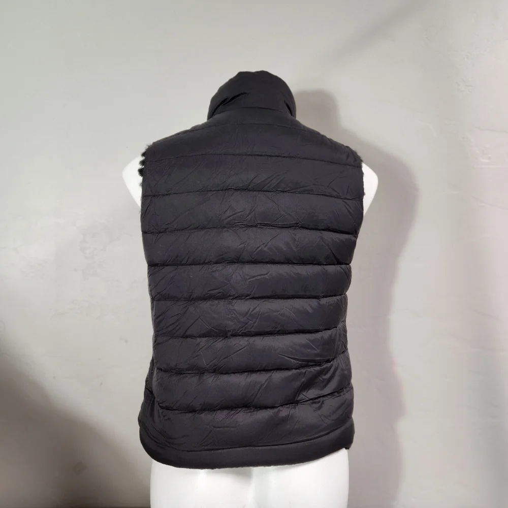 Athabasca Black Black Vest‎ S Reversible Rabbit Fur Full Zip Down Feather Soft - Picture 11 of 14
